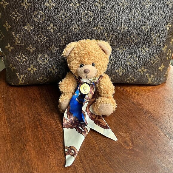 New TEDDY BEAR TWILLY SCARF Bag Charm Tan Navy 🧸 - Picture 2 of 6